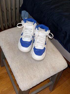 Nike White and Blue High-Top Sneakers